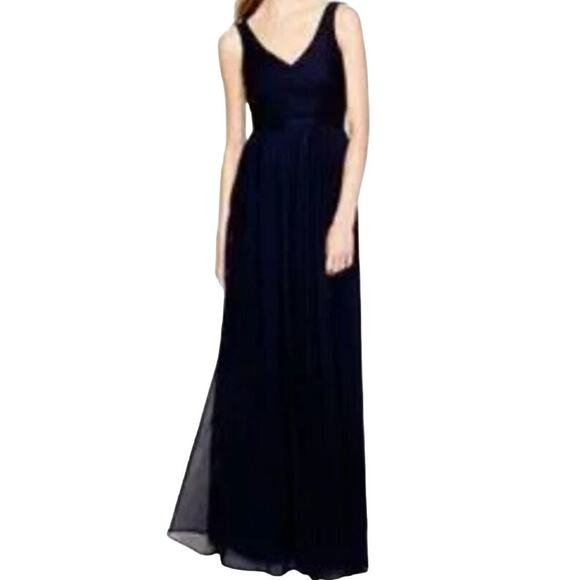 J. Crew Heidi Dress Silk Chiffon Bridesmaid Wedding Maxi Newport Navy 00 NWT - Picture 1 of 6